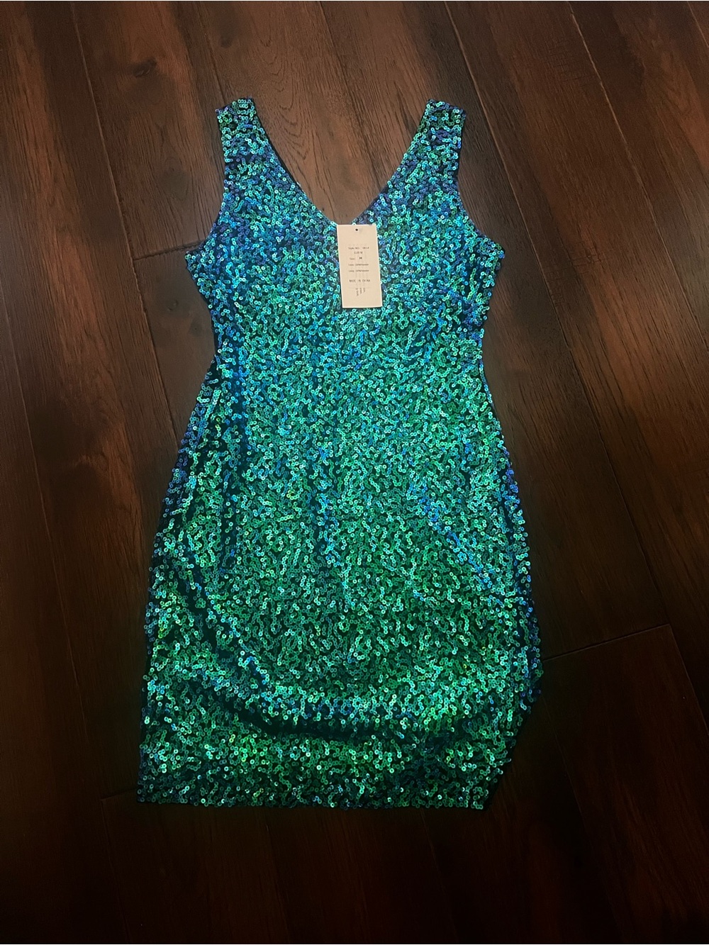 Iridescent symphony Blue-Green Sequin Bodycon Dress